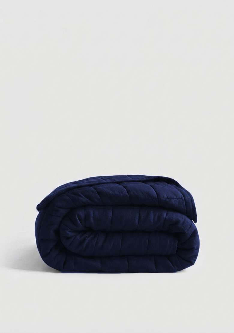 Navy European Linen Quilt - Indya