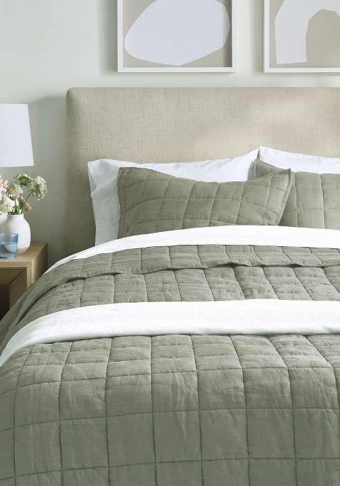 Olive 100% Linen European Linen Quilt