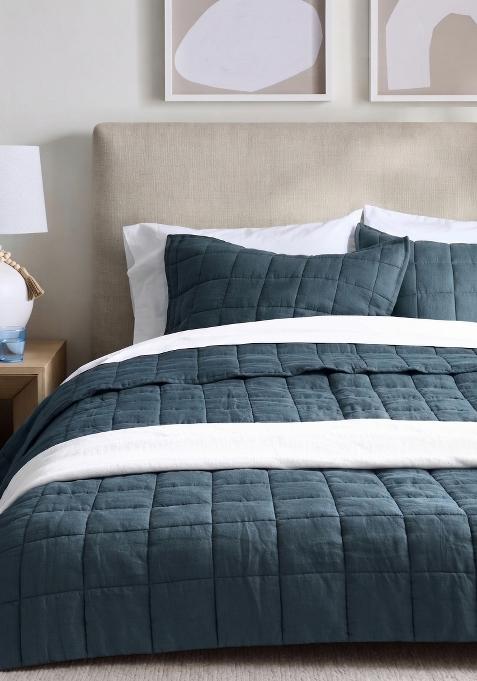 Aqua 100% Linen European Linen Quilt
