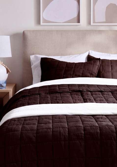Coffee 100% Linen European Linen Quilt