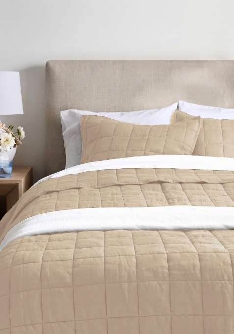 Tan 100% Linen European Linen Quilt