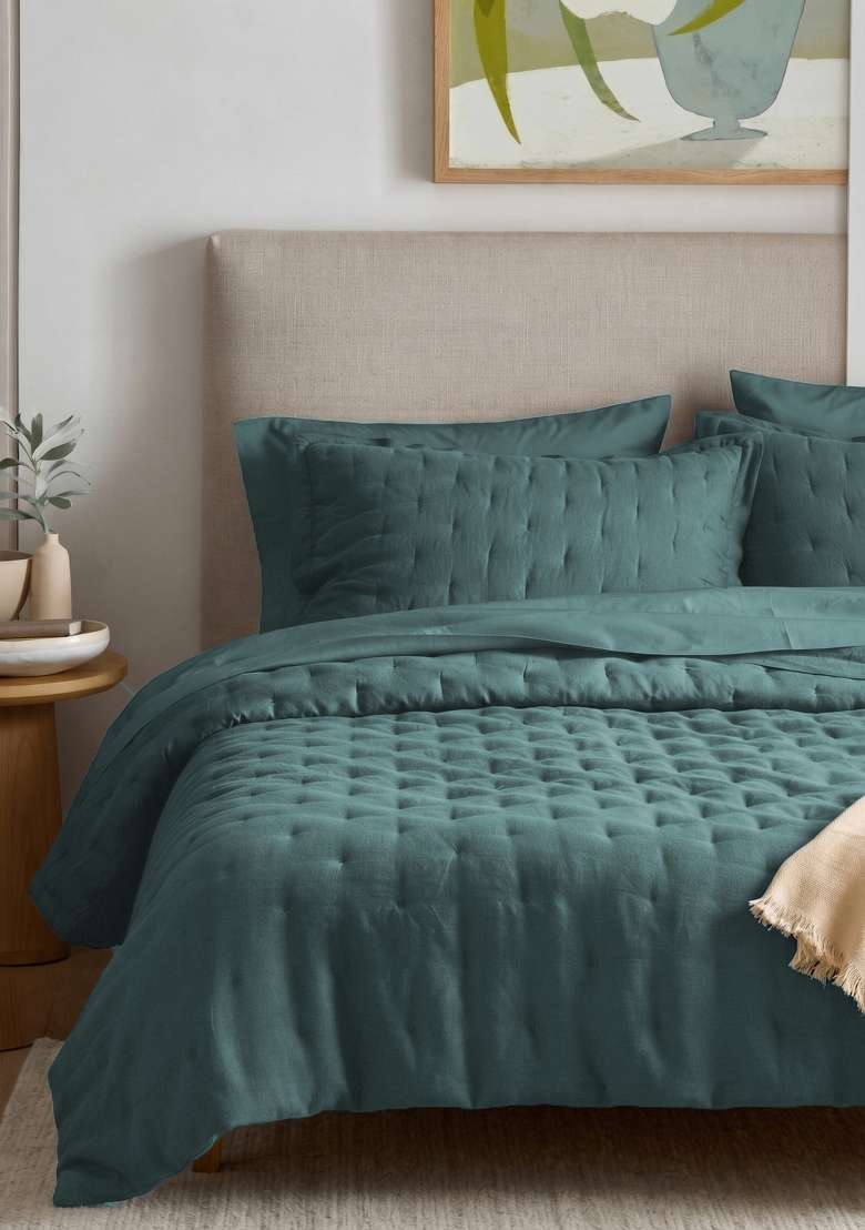 Aqua European Linen dream quilt - Indya