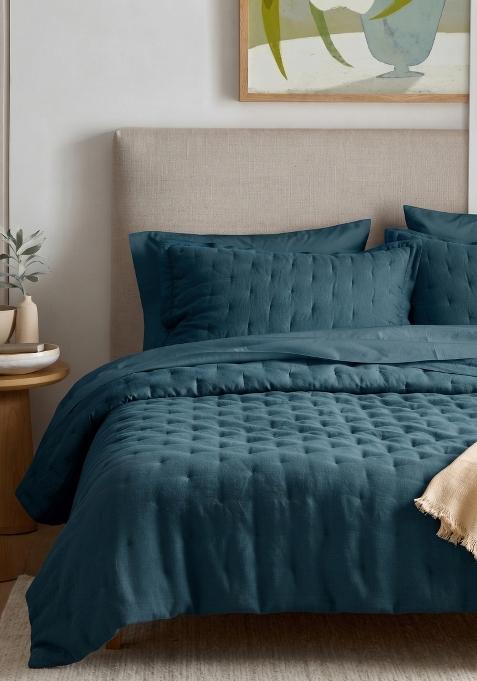 Aqua 100% Linen European Linen dream quilt