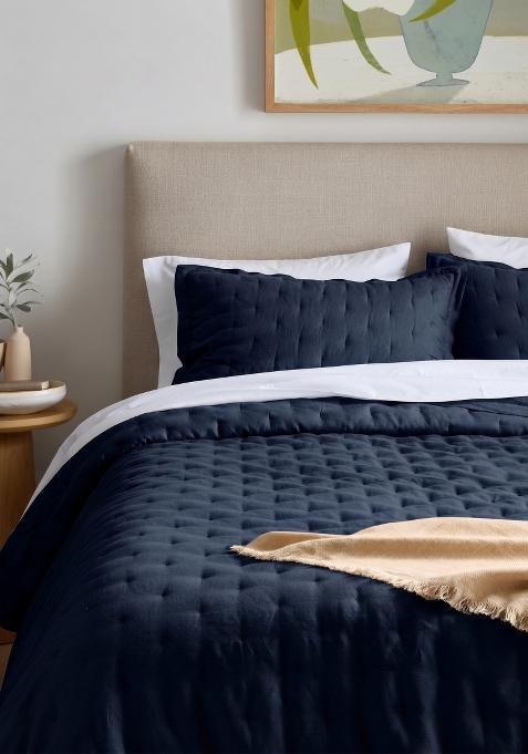 Navy 100% Linen European Linen dream quilt sham set