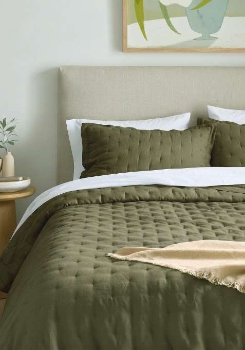 Olive 100% Linen European Linen dream quilt sham set