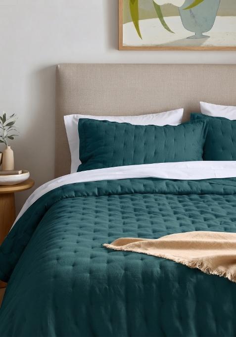 Aqua 100% Linen European Linen dream quilt sham set