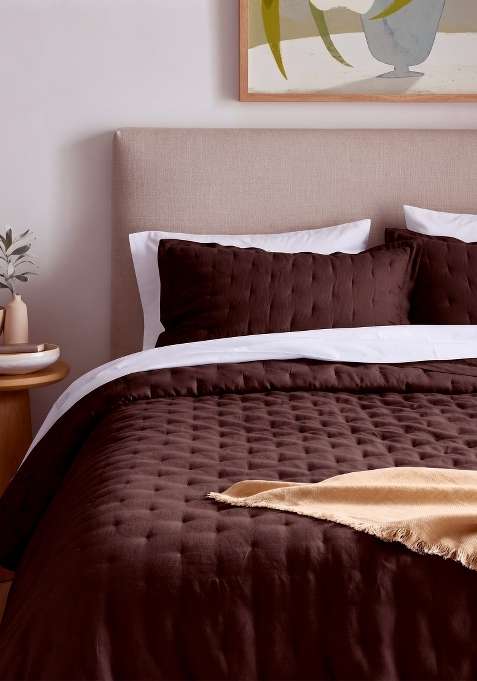 Coffee 100% Linen European Linen dream quilt sham set