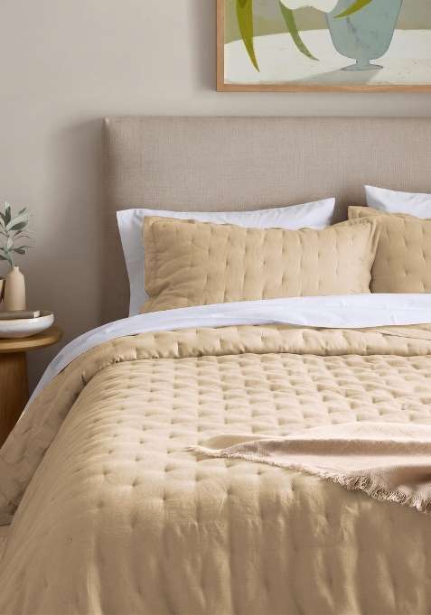 Tan 100% Linen European Linen dream quilt sham set