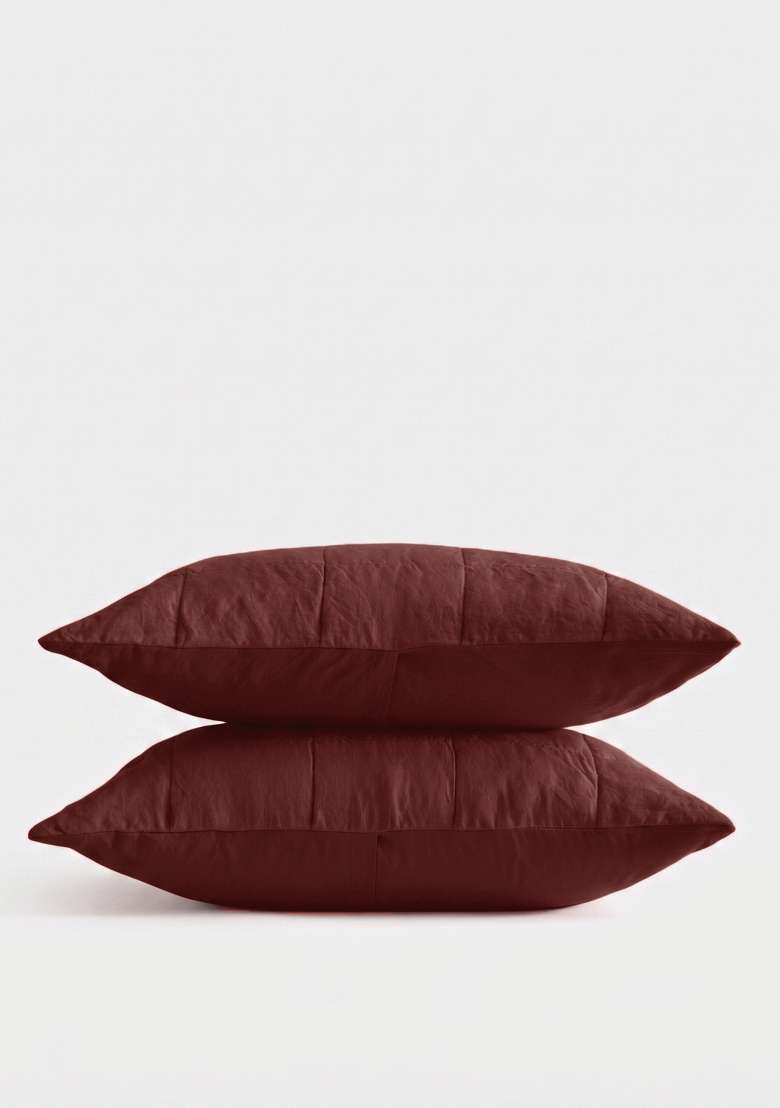 Berry 100% Linen Lightweight European Linen Box Quilted Sham Set - Indya