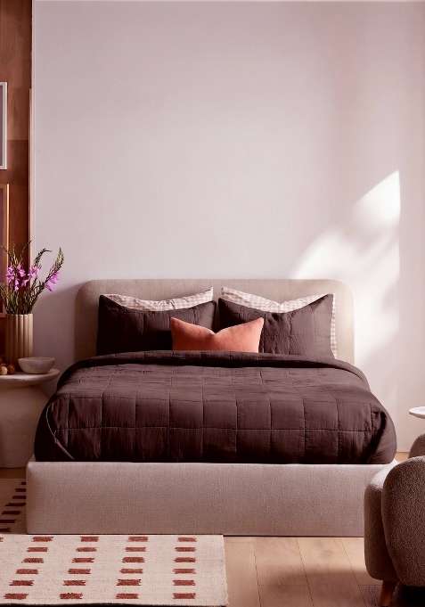 Coffee 100% Linen Lightweight European Linen Box Quilted Sham Set