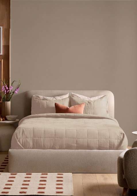 Tan 100% Linen Lightweight European Linen Box Quilted Sham Set