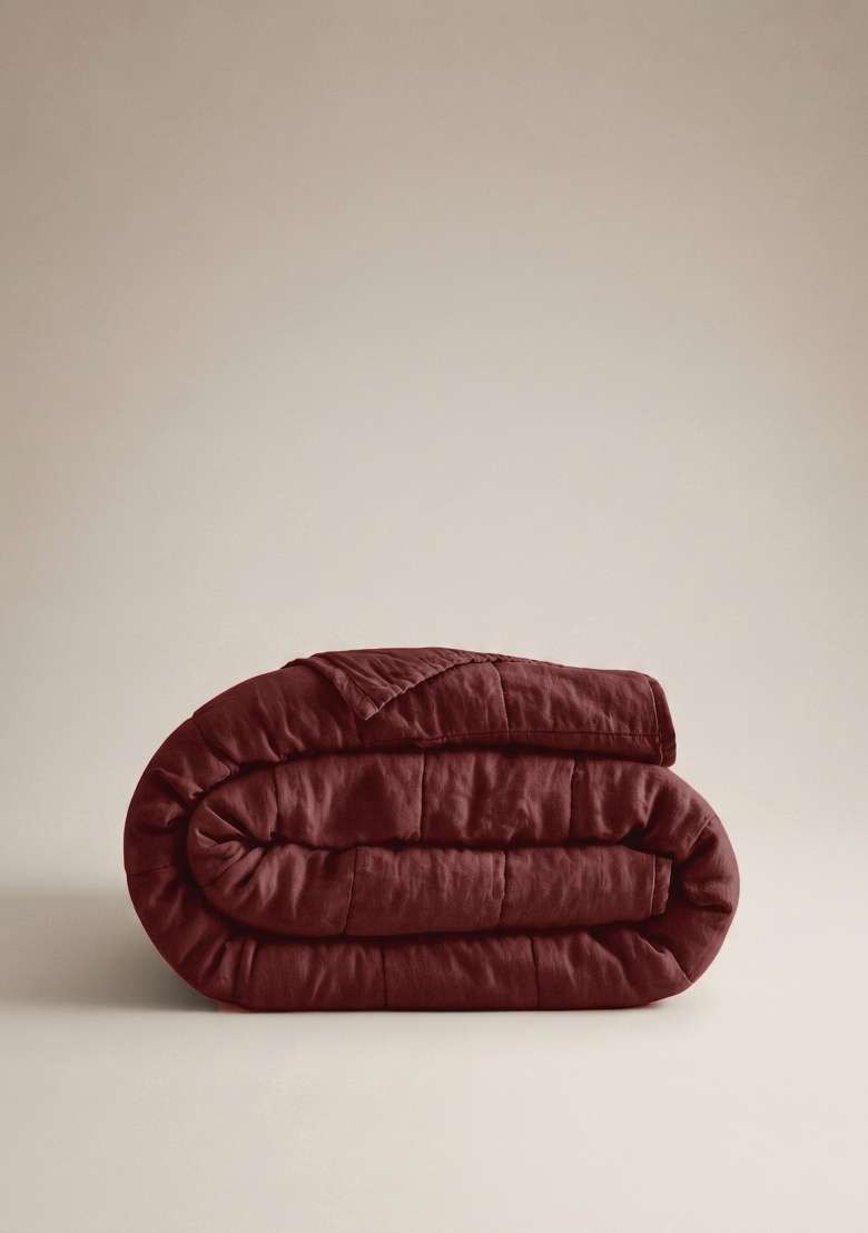 Berry 100% Linen Lightweight European Linen Box Quilt - Indya