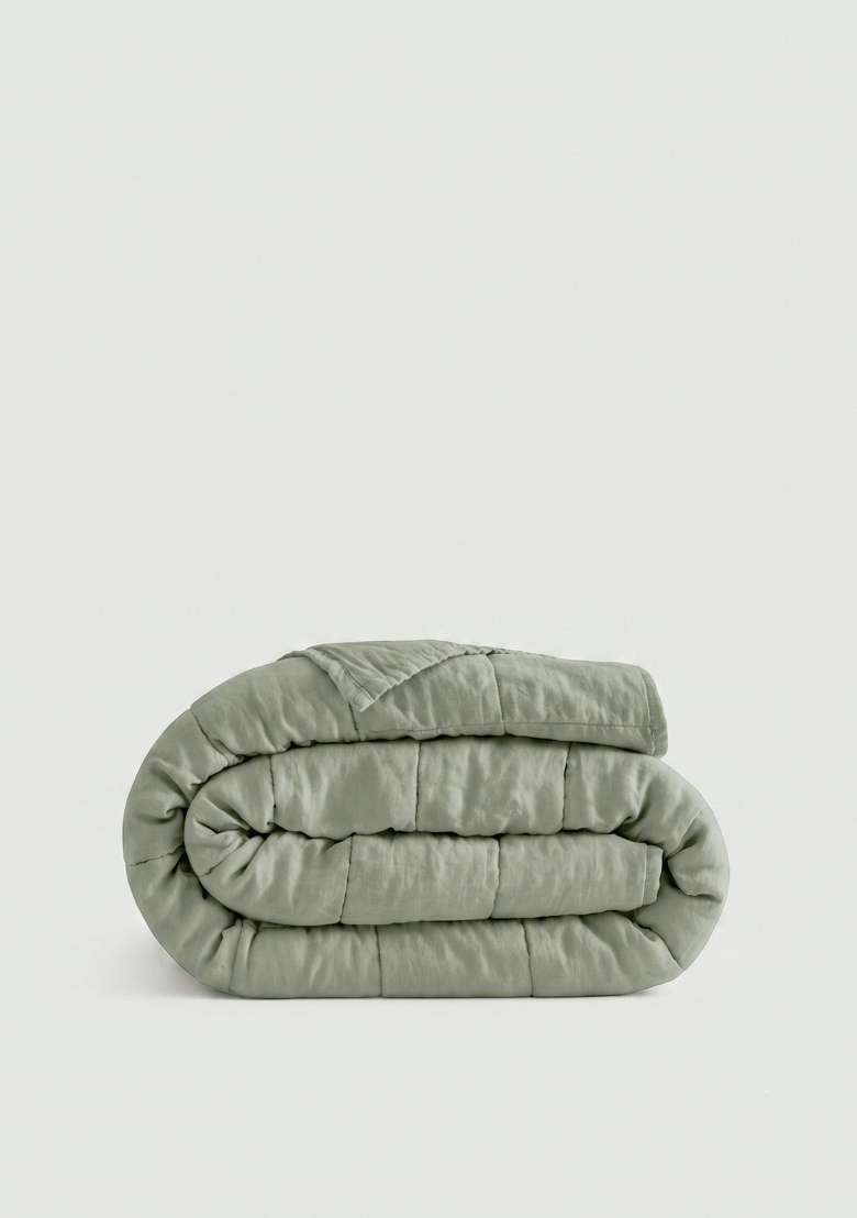 Olive 100% Linen Lightweight European Linen Box Quilt - Indya