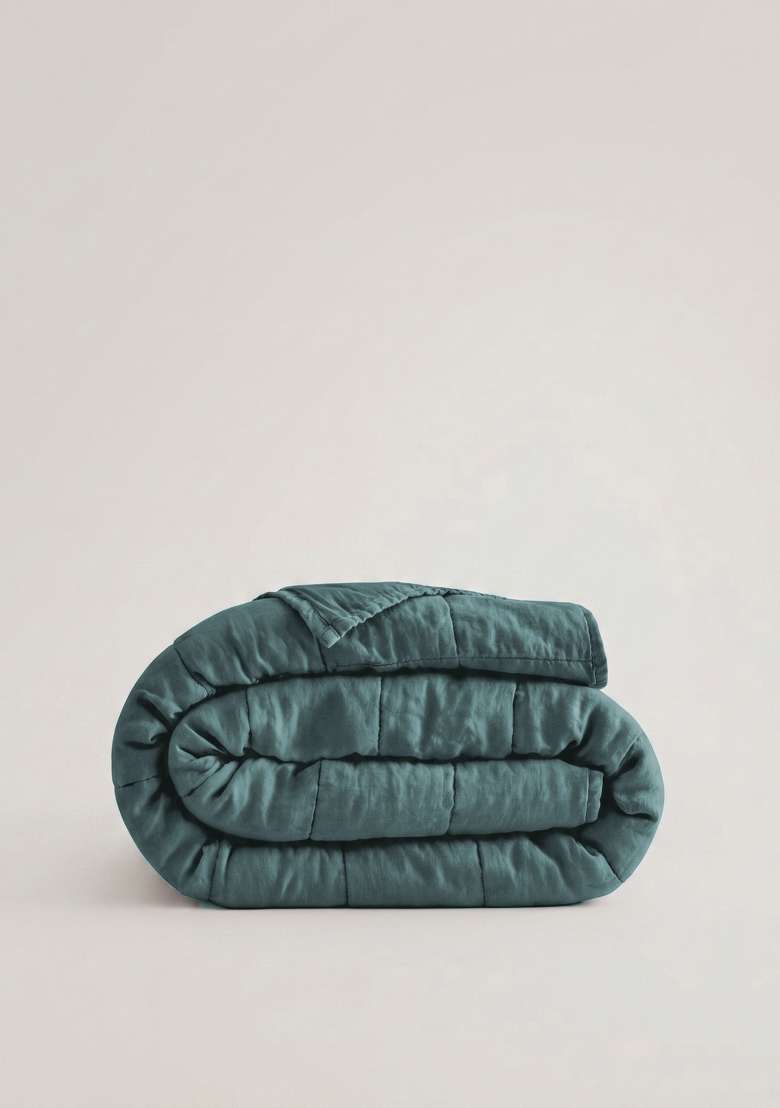 Aqua 100% Linen Lightweight European Linen Box Quilt - Indya
