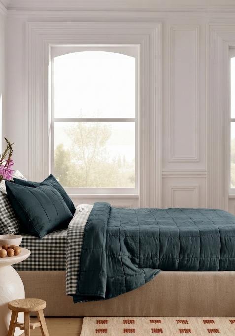 Aqua 100% Linen Lightweight European Linen Box Quilt