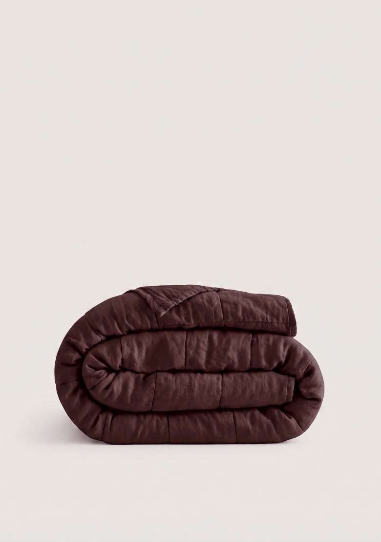 Coffee 100% Linen Lightweight European Linen Box Quilt - Indya