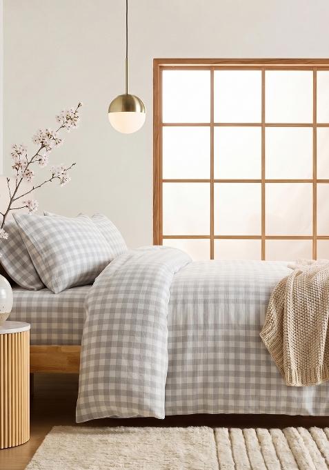 Blue Organic Cotton Gingam Checked Duvet Covers