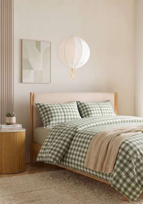Olive Organic Cotton Gingam Checked Duvet Covers