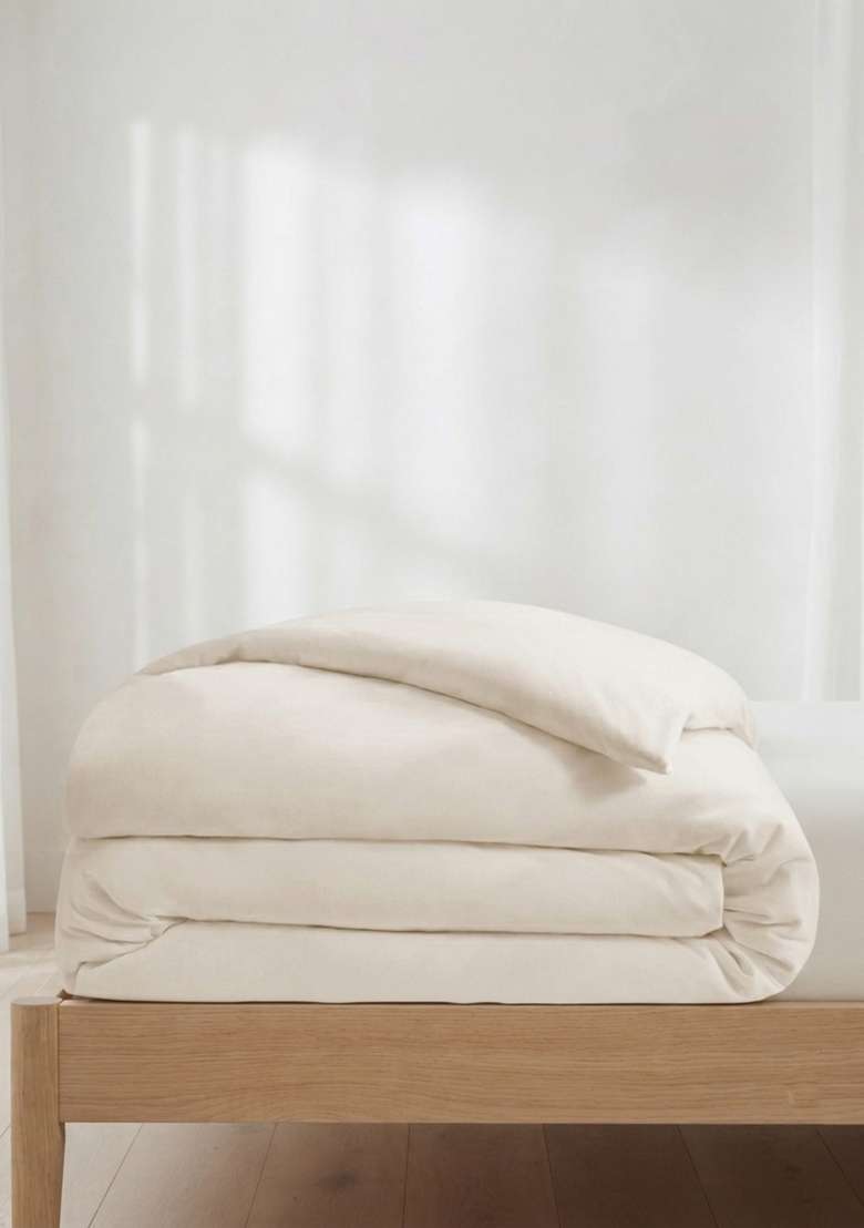 Ivory Organic Cotton Jersey Solid Duvet Covers - Indya
