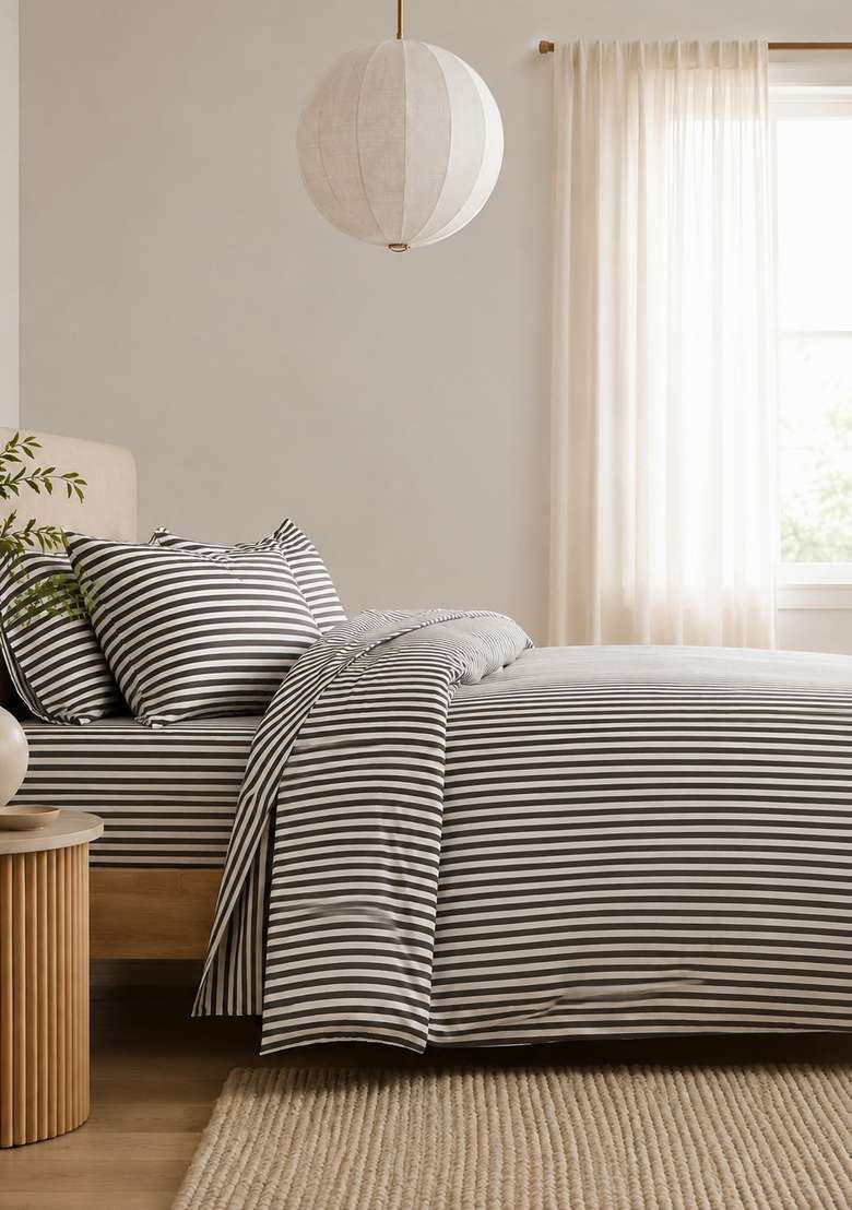 Black And White Organic Cotton Stripes Duvet Covers - Indya