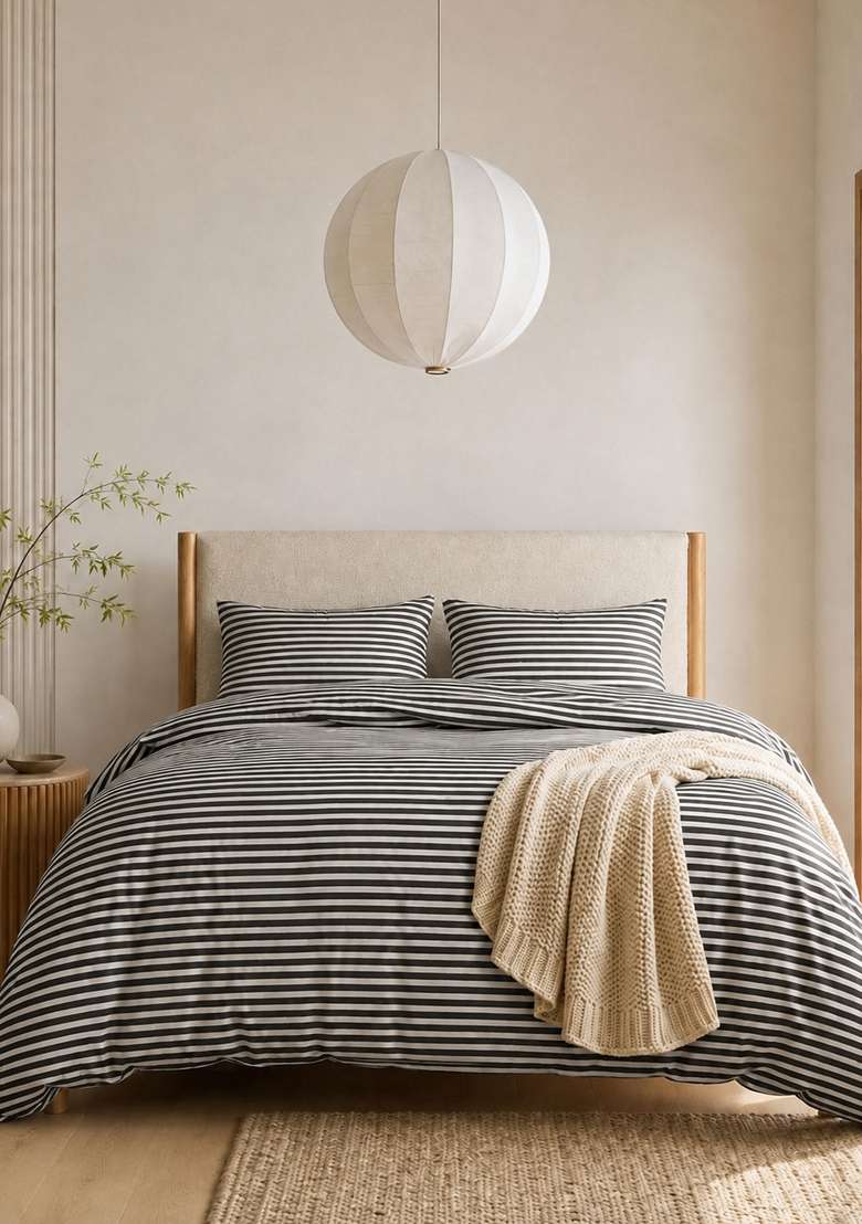 Black And White Organic Cotton Stripes Duvet Covers - Indya
