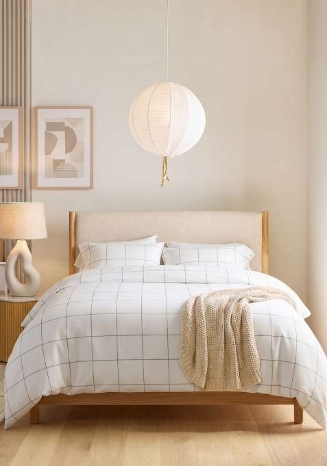 White With Black Lines Organic Cotton Checked Duvet Covers