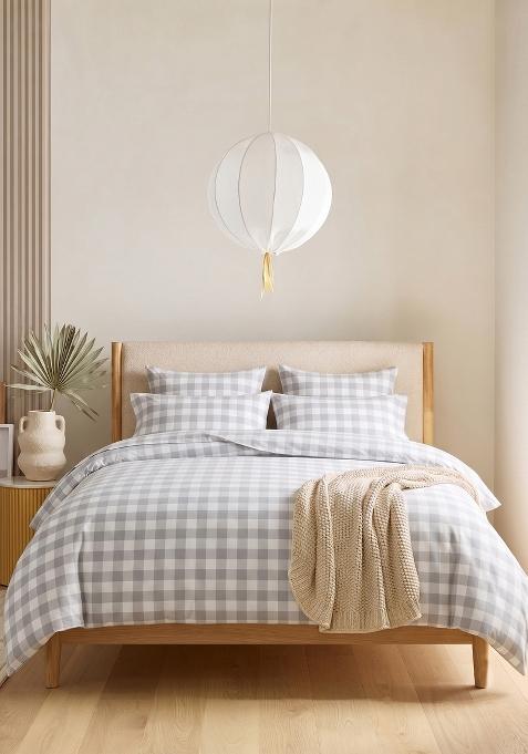Blue Organic Cotton Gingam Checked Duvet Cover Sets