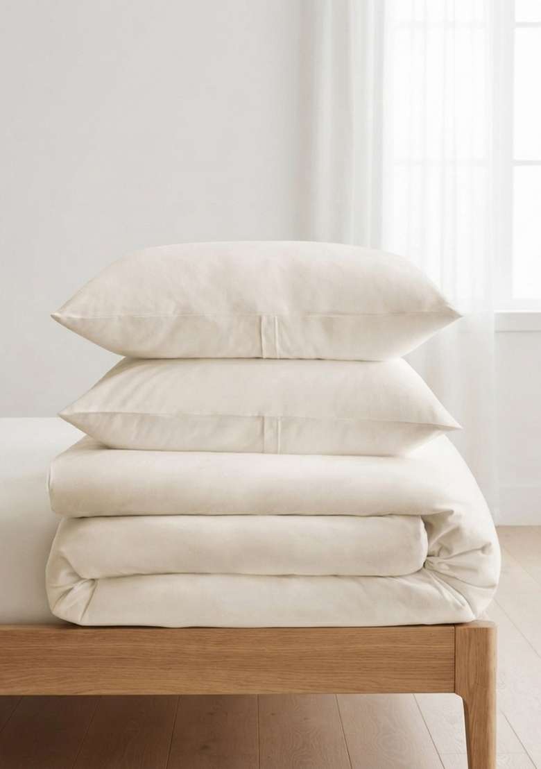 Ivory Organic Cotton Jersey Solid Duvet Cover Sets - Indya