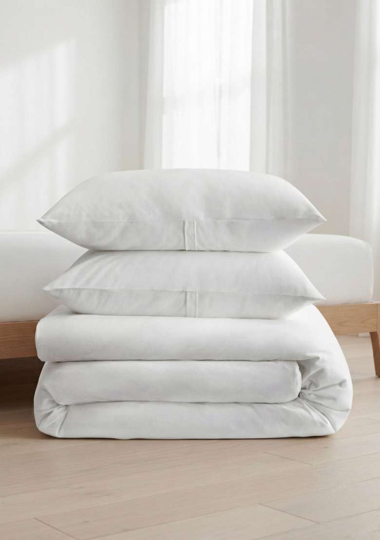 White Organic Cotton Jersey Solid Duvet Cover Sets - Indya
