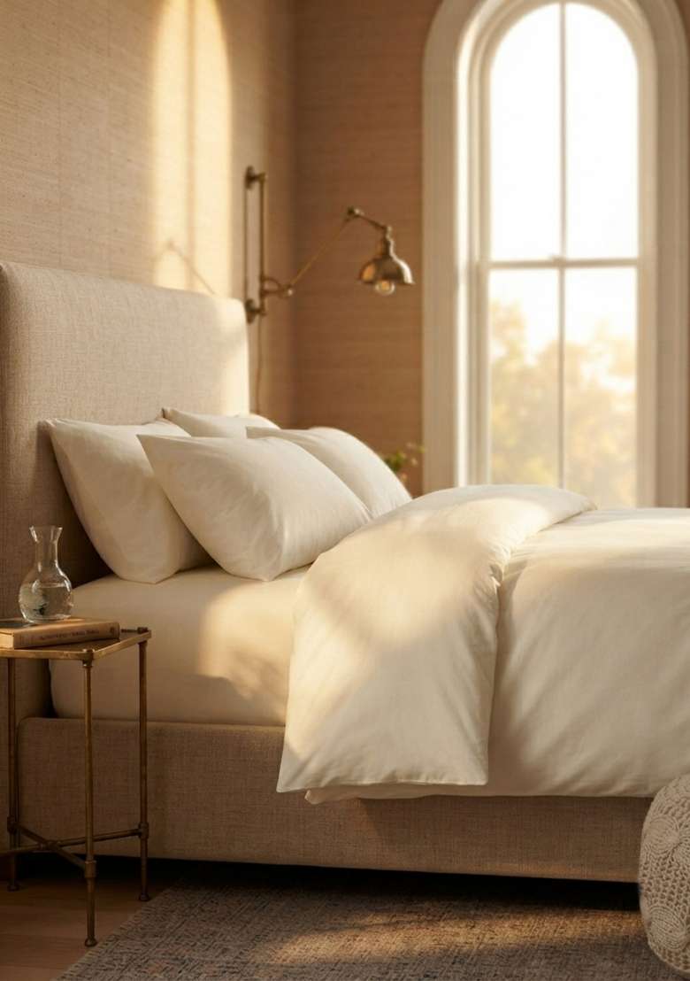 Ivory Organic Brushed Cotton Solid Duvet Cover Sets - Indya