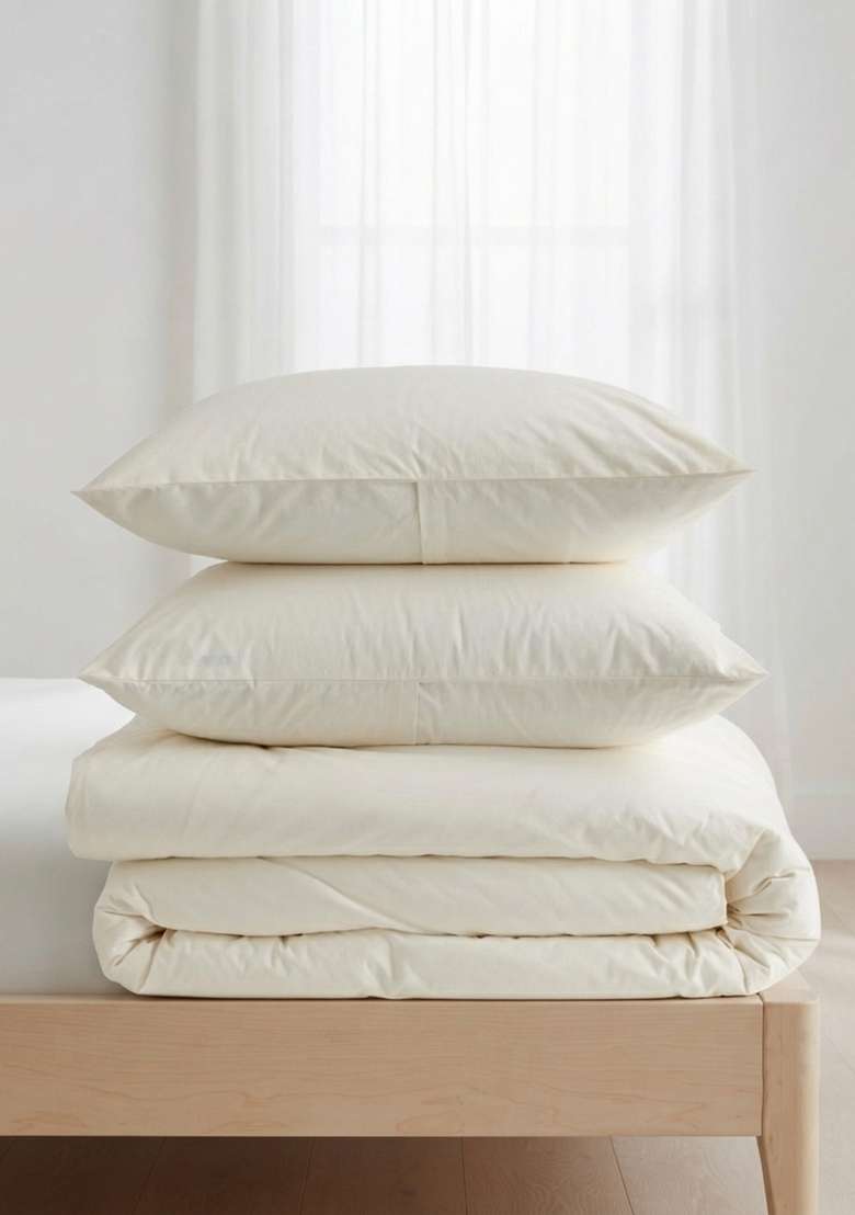 Ivory Organic Brushed Cotton Solid Duvet Cover Sets - Indya