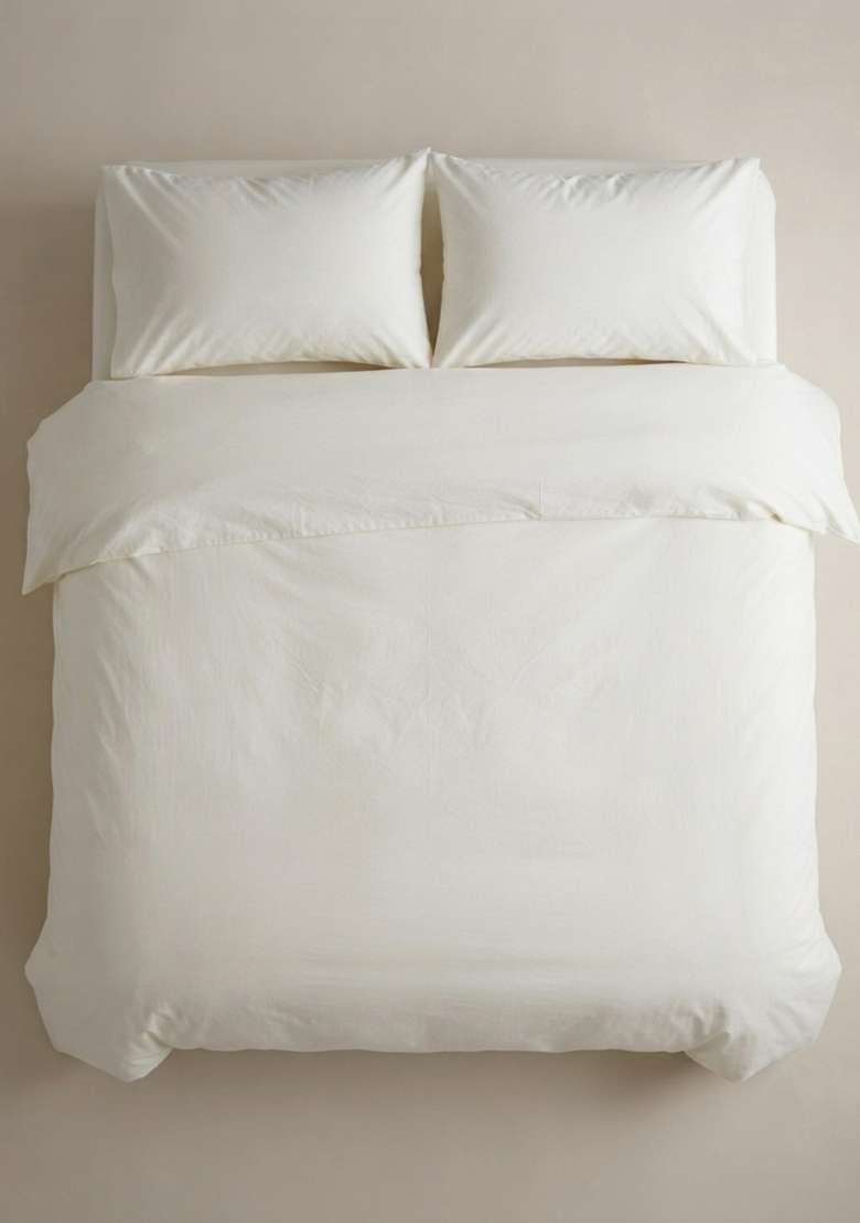 Ivory Organic Brushed Cotton Solid Duvet Cover Sets - Indya