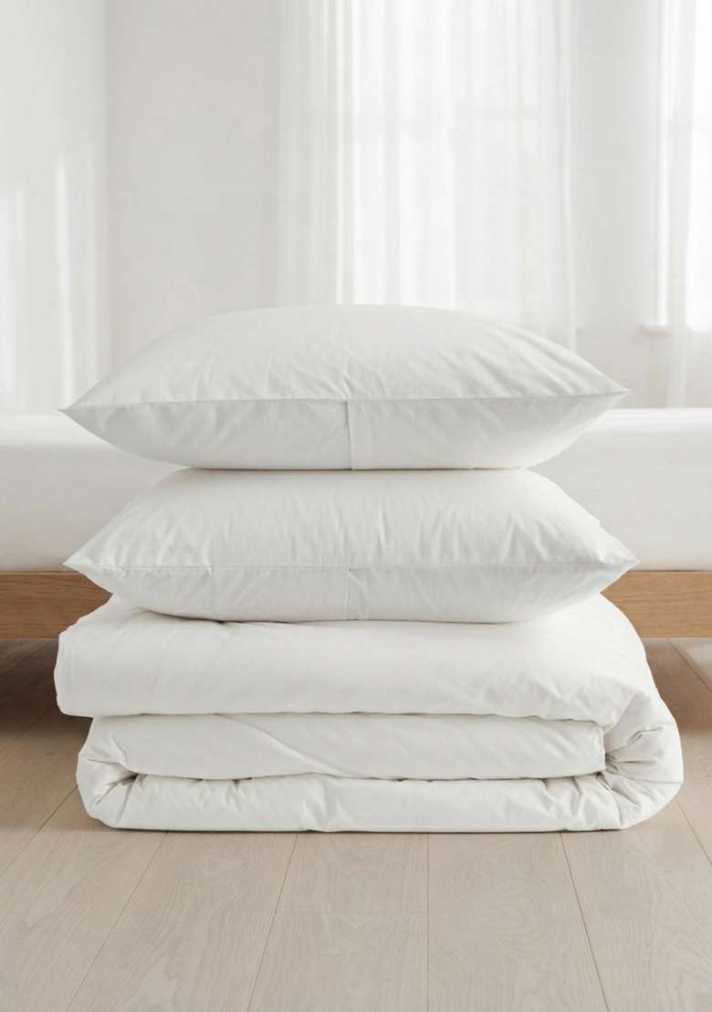 White Organic Brushed Cotton Solid Duvet Cover Sets - Indya