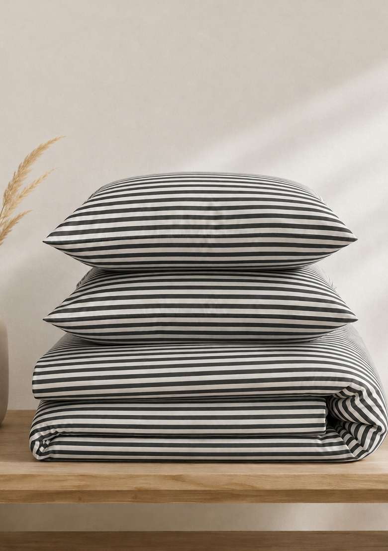 Black And White Organic Cotton Stripes Duvet Cover Sets - Indya