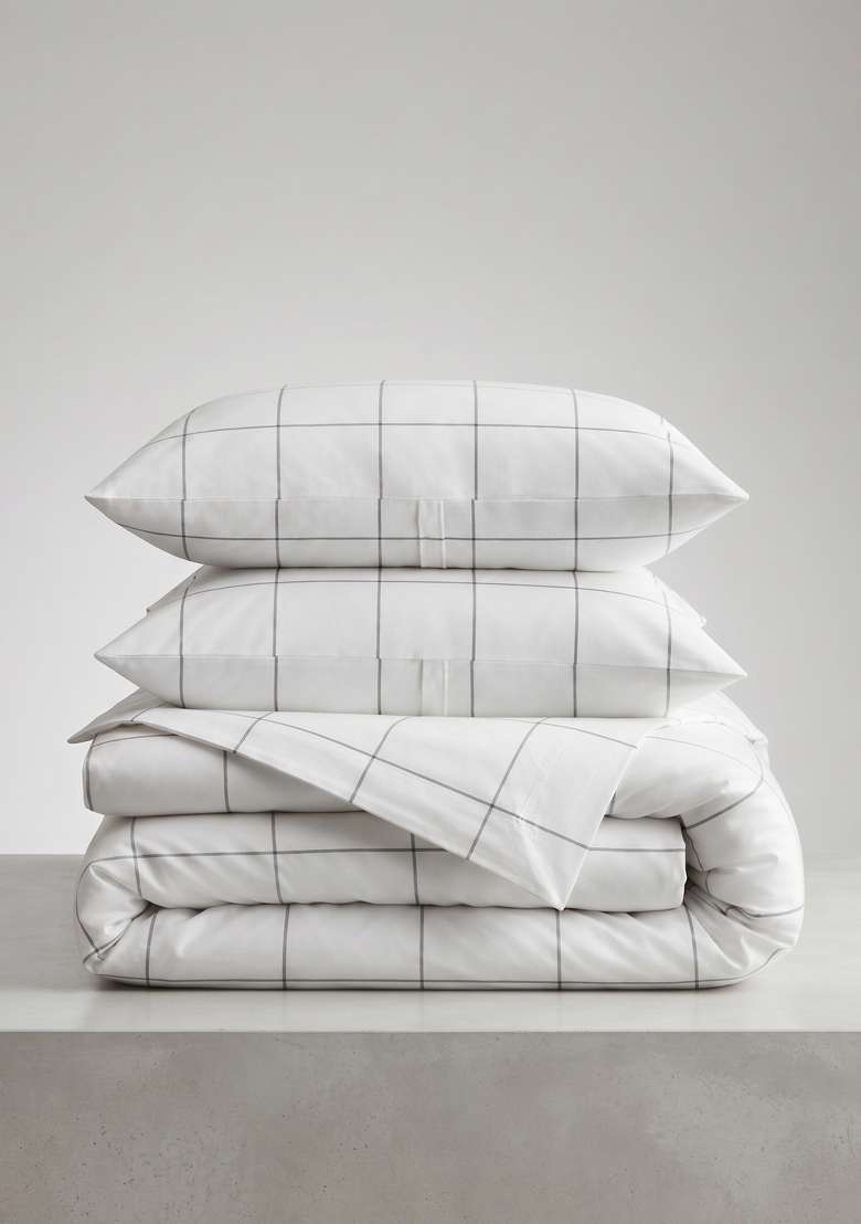 White And Black Organic Cotton Checked Duvet Cover Sets - Indya
