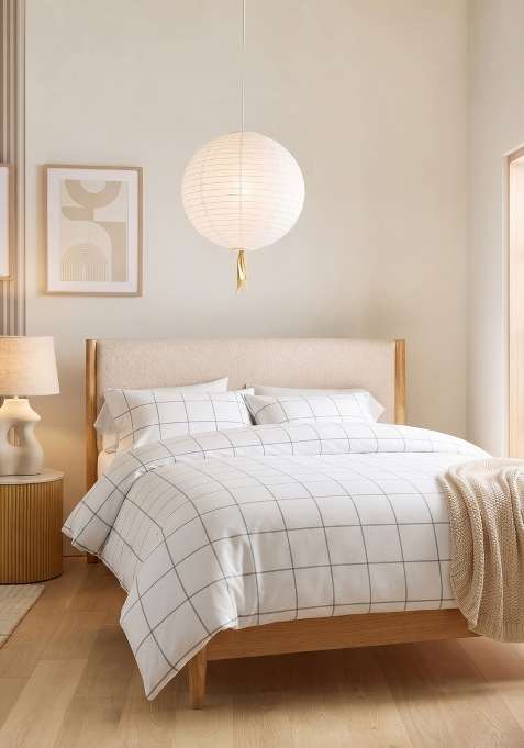 White With Black Lines Organic Cotton Checked Duvet Cover Sets