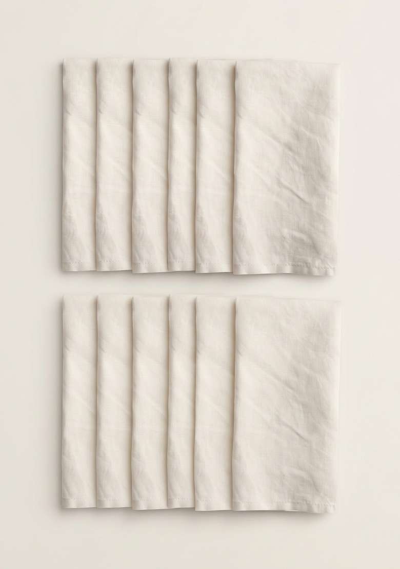 Ivory 100% Linen Solid Table Napkins Set of 12 - Indya