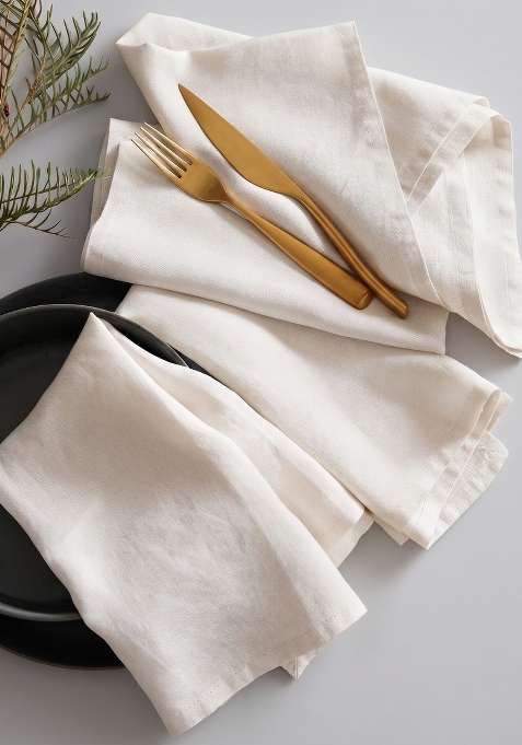 Ivory 100% Linen Solid Table Napkins