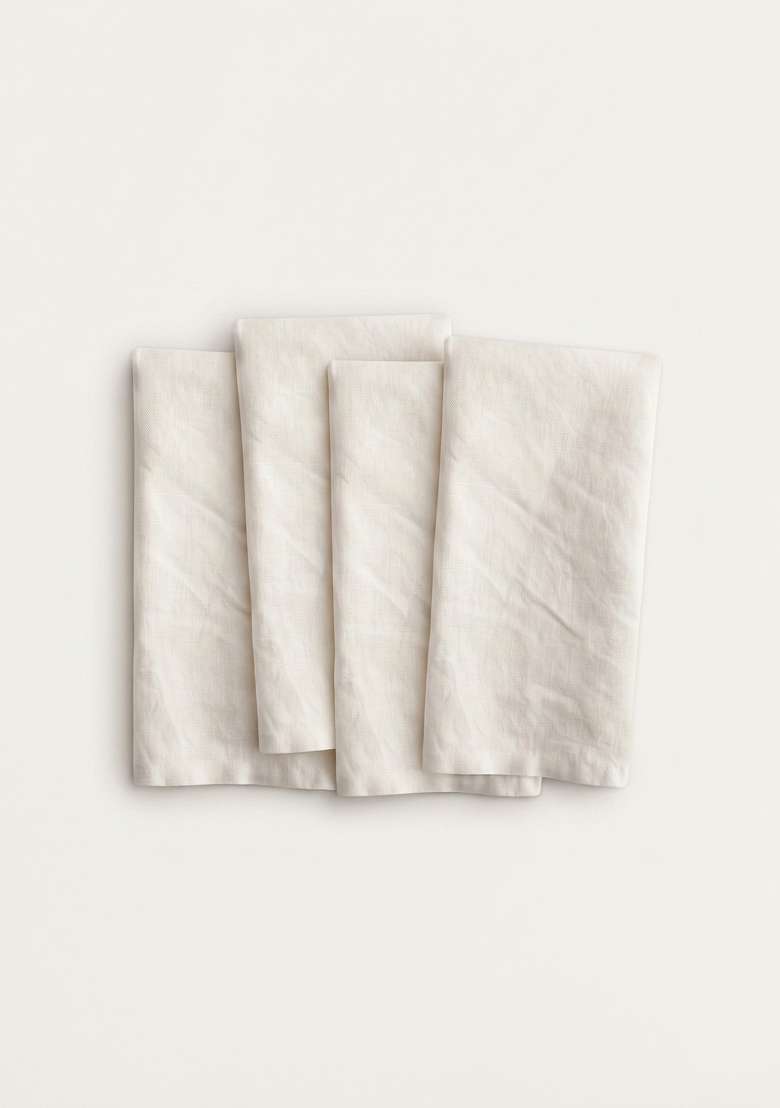 Ivory 100% Linen Solid Table Napkins Set of 4 - Indya