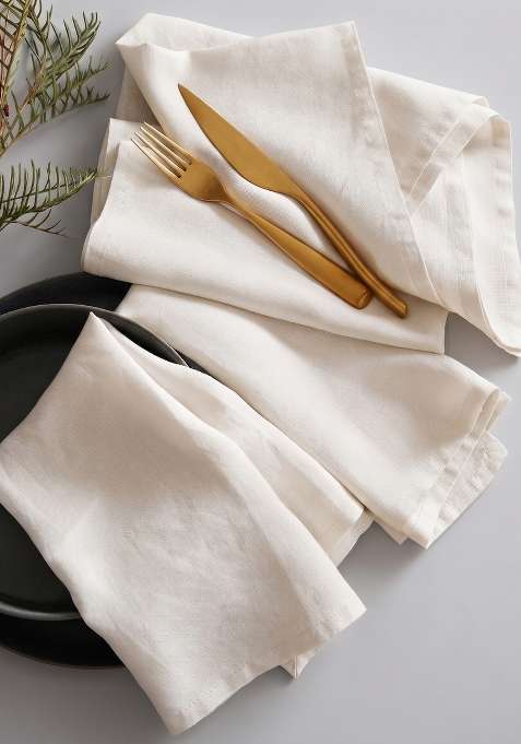 Ivory 100% Linen Solid Table Napkins