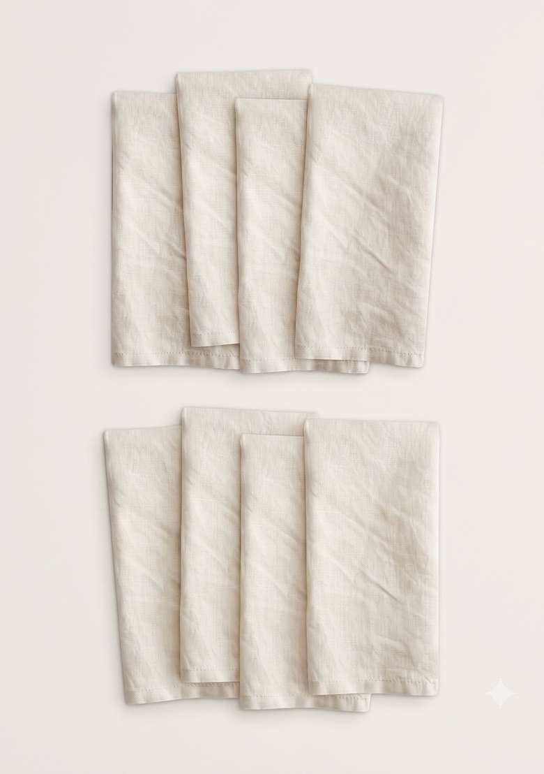 Ivory 100% Linen Solid Table Napkins Set of 8 - Indya