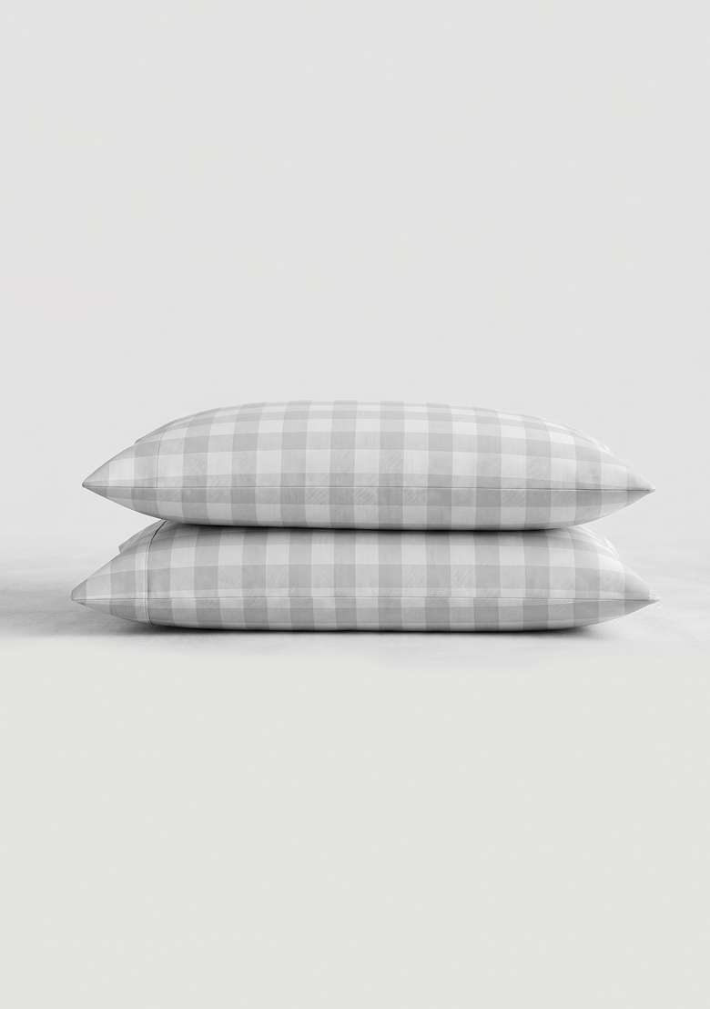 Blue Organic Cotton Gingam Checked Pillowcases - Indya