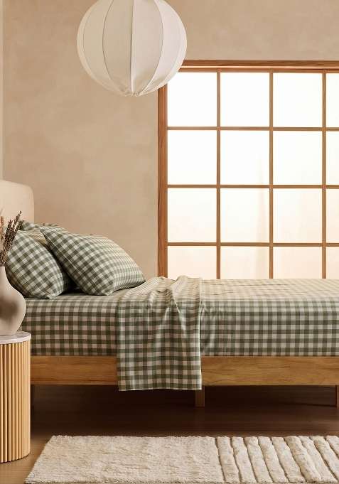 Olive Organic Cotton Gingam Checked Pillowcases