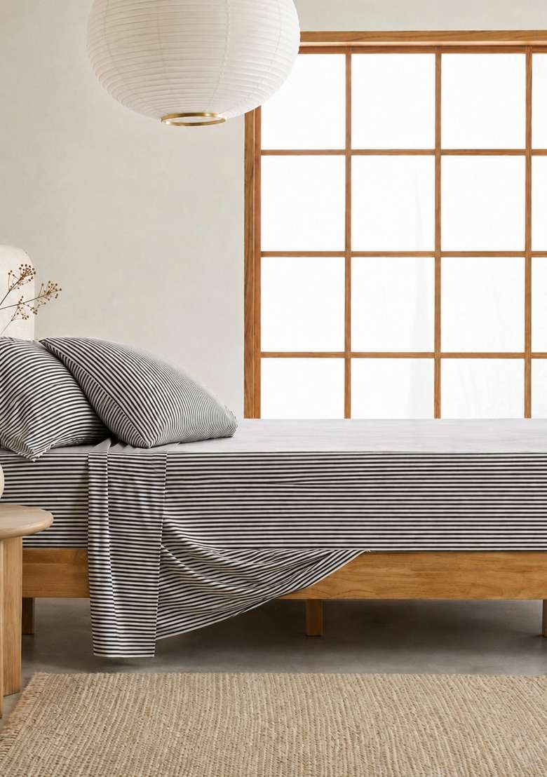 Black And White Organic Cotton Stripes Pillowcases - Indya