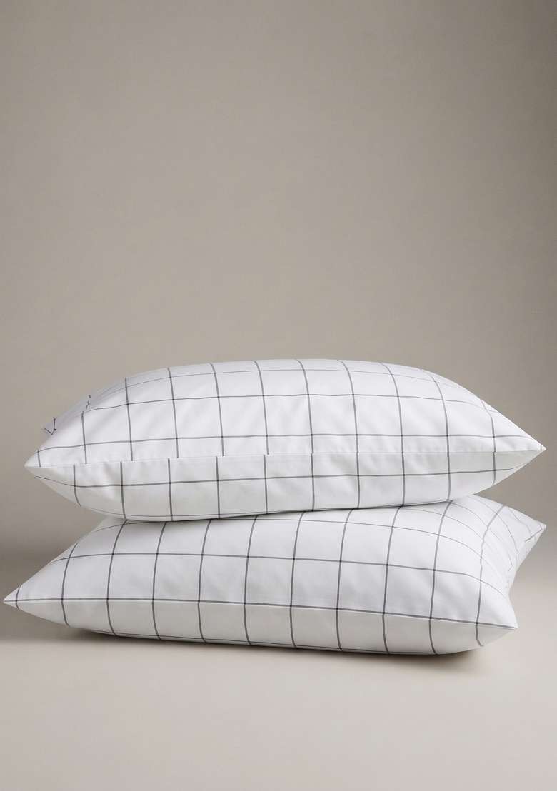 White And Black Organic Cotton Checked Pillowcases - Indya