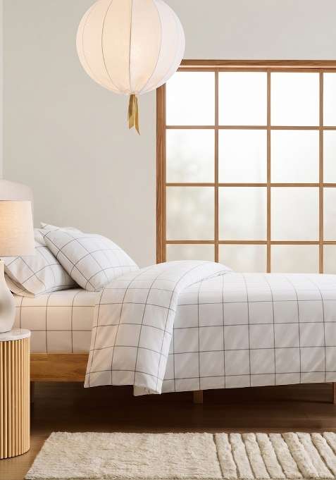 White With Black Lines Organic Cotton Checked Pillowcases