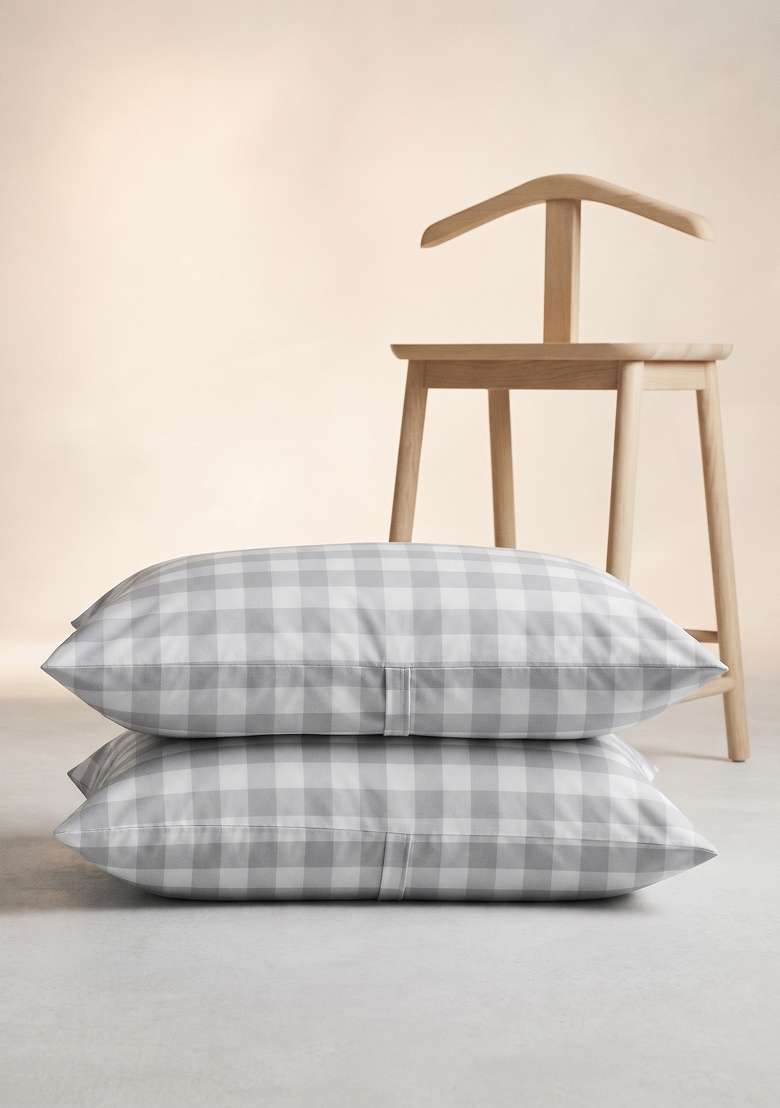 Blue Organic Cotton Gingam Checked Sham Sets - Indya