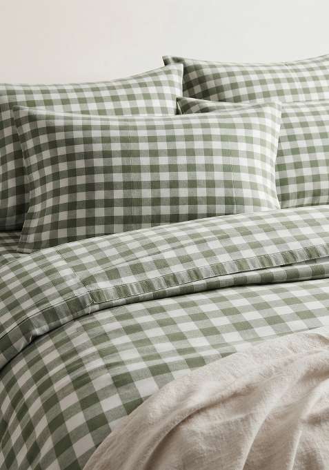 Olive Organic Cotton Gingam Checked Sham Sets