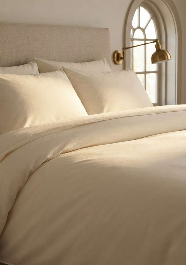 Ivory Organic Brushed Cotton Solid Sham Sets - Indya