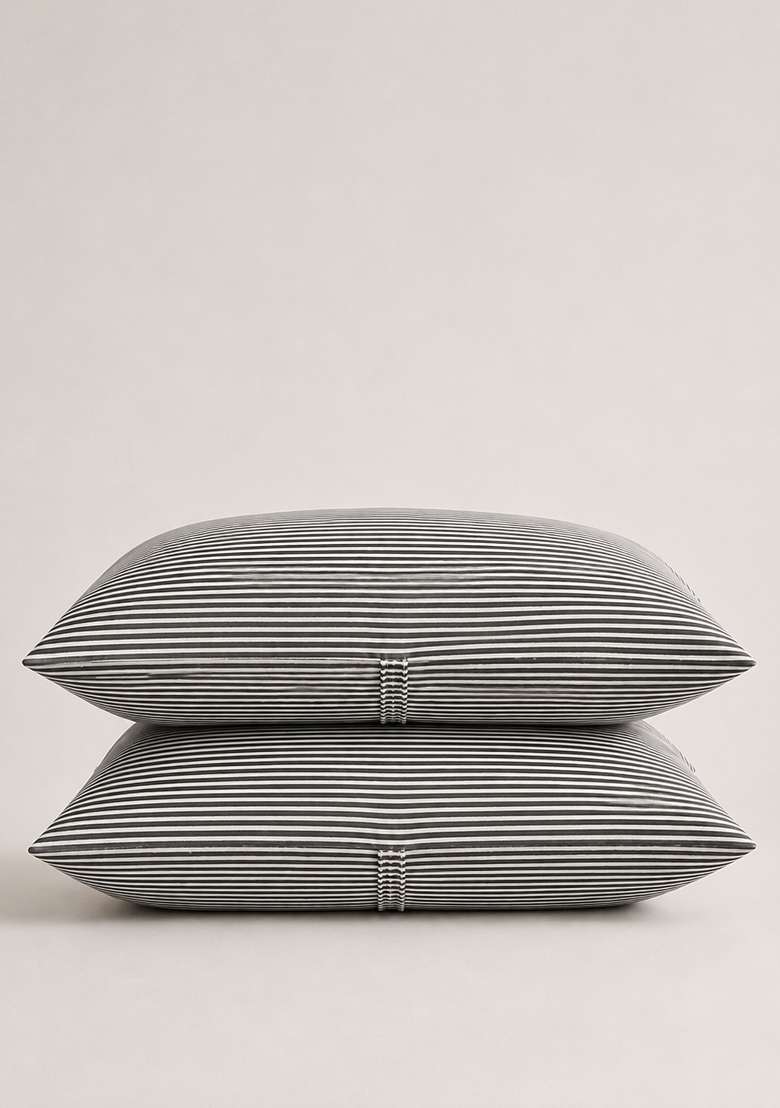 Black And White Organic Cotton Stripes Sham Sets - Indya